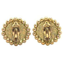 Chanel-Chanel Gold Gold Plated CC Button Clip On Earrings-Golden