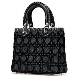 Dior-Dior Black Medium Tweed and Velvet Cannage Whipstitch Lady Dior-Black