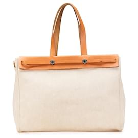 Hermès-Hermès Sac Cabas GM Toile Marron Herbag-Marron,Autre