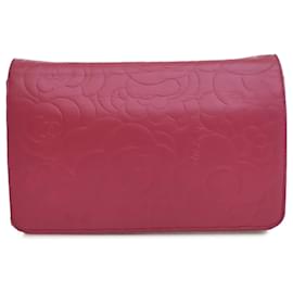 Chanel-Chanel Pink Embossed Lambskin Camellia Wallet On Chain-Pink