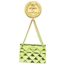 Chanel-Chanel Gold Gold Plated CC Quilted Flap Bag Brooch-Golden