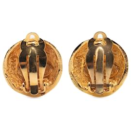 Chanel-Chanel Gold Gold Plated CC Round Clip On Earrings-Golden