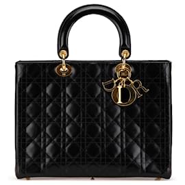 Dior-Dior Black Large Lambskin Cannage Lady Dior-Black