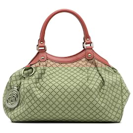 Gucci-Gucci Brown Medium Diamante Canvas Sukey Tote-Brown,Beige
