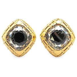 Chanel-Chanel Gold Gold Plated Diamond Crystal Clip on Earrings-Golden