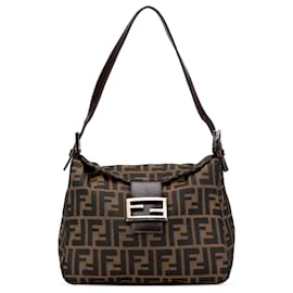 Fendi-Fendi Brown Zucca Canvas Double Flap Shoulder Bag-Brown