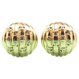 Chanel-Chanel Gold Gold Plated CC Dome Clip On Earrings-Golden