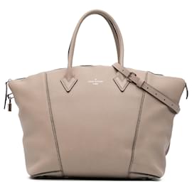 Louis Vuitton-Louis Vuitton Marrom Taurillon Soft Lockit MM-Marrom,Bege