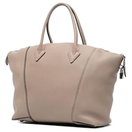 Louis Vuitton-Louis Vuitton Marrom Taurillon Soft Lockit MM-Marrom,Bege