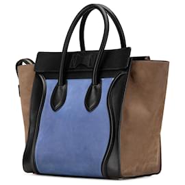 Céline-Celine Blue Mini Tricolor Nubuck and Smooth Calfskin Luggage Tote-Blue,Other