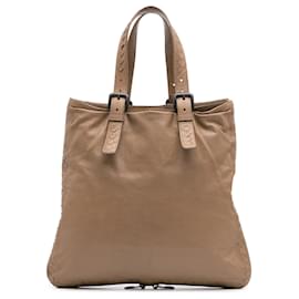 Bottega Veneta-Bottega Veneta Brown Leather Intrecciato Side Zip Tote-Brown,Light brown