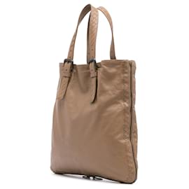Bottega Veneta-Bottega Veneta Brown Leather Intrecciato Side Zip Tote-Brown,Light brown