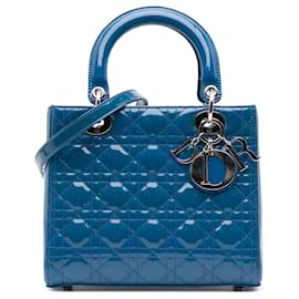 Dior-Dior Blue Medium Patent Cannage Lady Dior-Blue