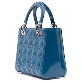Dior-Dior Blue Medium Patent Cannage Lady Dior-Blue