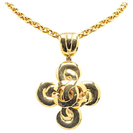 Chanel-Chanel Gold Gold Plated CC Clover Pendant Necklace-Golden