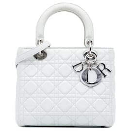 Dior-Dior White Medium Grained Calfskin Cannage Lady Dior-White