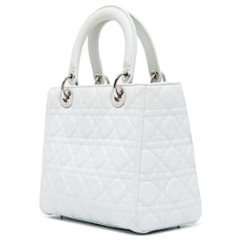 Dior-Dior White Medium Grained Calfskin Cannage Lady Dior-White