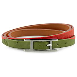 Hermès-Hermès Orange Epsom Behapi Double Tour Bracelet M-Silvery,Orange