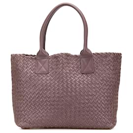 Bottega Veneta-Bottega Veneta Purple Mini Lambskin Intreccio Cabat Tote-Purple