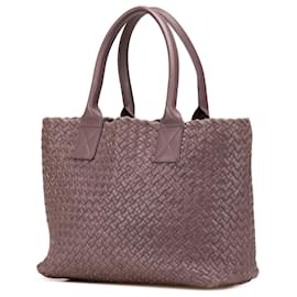 Bottega Veneta-Bottega Veneta Purple Mini Lambskin Intreccio Cabat Tote-Purple