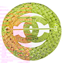 Chanel-Chanel Gold Gold Plated CC Round Woven Brooch-Golden
