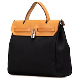 Hermès-Hermès Black Toile Herbag PM-Brown,Black,Caramel