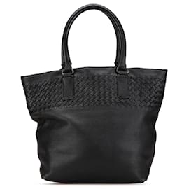 Bottega Veneta-Bottega Veneta Black Leather Intrecciato Tote-Black