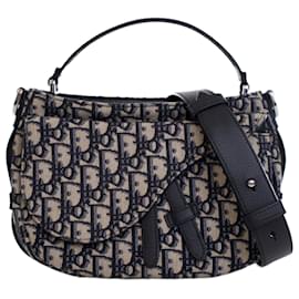 Dior-Dior Blue Mini Oblique Canvas Soft Saddle Satchel-Blue