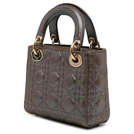 Dior-Dior Brown Mini Metallic Calfskin Cannage Lady Dior-Brown,Dark brown