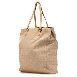 Fendi-Fendi Brown Zucchino Canvas Tote-Brown,Beige
