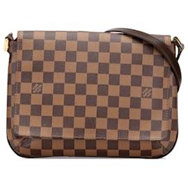Louis Vuitton-Louis Vuitton Musette Tango Marrom Damier Ebene com Alça Longa-Marrom