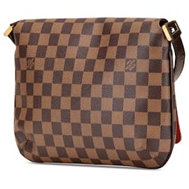 Louis Vuitton-Louis Vuitton Musette Tango Marrom Damier Ebene com Alça Longa-Marrom