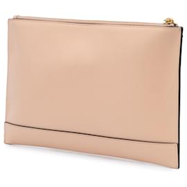 Fendi-Fendi Brown Leather Roma Zip Clutch-Brown,Beige