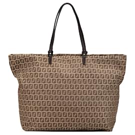 Fendi-Fendi Brown Zucchino Canvas Tote-Brown,Beige