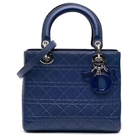 Dior-Dior Blue Medium Ultra Matte Calfskin Embossed Cannage Lady Dior-Blue,Dark blue
