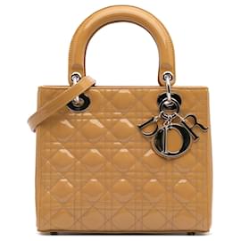 Dior-Dior Brown Medium Patent Cannage Lady Dior-Brown,Caramel