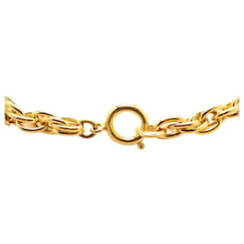 Chanel-Chanel Gold Gold Plated Crystal CC Pendant Necklace-Golden