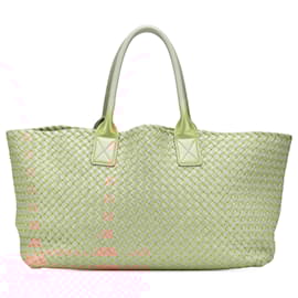 Bottega Veneta-Bottega Veneta Gray Medium Lambskin Intreccio Cabat Tote-Brown,Grey