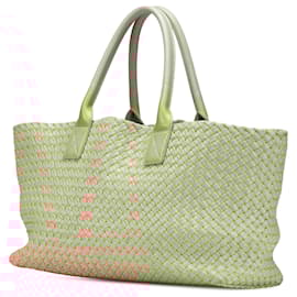 Bottega Veneta-Bottega Veneta Gray Medium Lambskin Intreccio Cabat Tote-Brown,Grey
