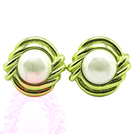 Chanel-Chanel Gold Gold Plated Faux Pearl Round Clip on Earrings-Golden