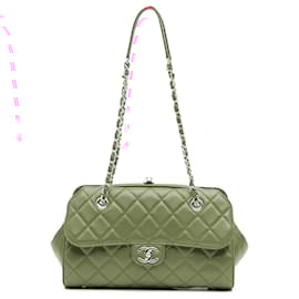 Chanel-Chanel Pink CC Quilted Lambskin Kisslock Frame Flap Tote-Pink,Other