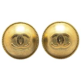 Chanel-Chanel Gold Gold Plated CC Round Clip On Earrings-Golden