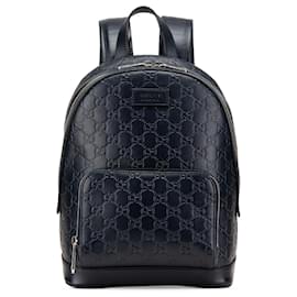 Gucci-Gucci Blue Guccissima Backpack-Blue,Navy blue