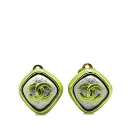 Chanel-Chanel Coco Mark Diamond Shape Clip Earrings-Silvery,Golden