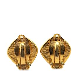 Chanel-Chanel Coco Mark Diamond Shape Clip Earrings-Silvery,Golden