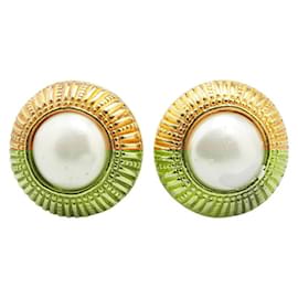 Chanel-Chanel Gold Plated Round Clip Earrings-Golden
