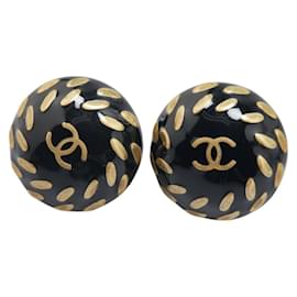 Chanel-Chanel Coco Mark Clip Earrings-Black,Golden