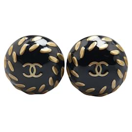 Chanel-Chanel Coco Mark Clip Earrings-Black,Golden
