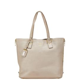 Prada-Prada Beige Greige Leather Tote Bag-Beige,Grey
