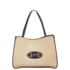 Gucci Horsebit 1955 Tote Bag Beige Marineblau